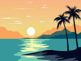 playa con árbol vector paisaje diseño ilustración