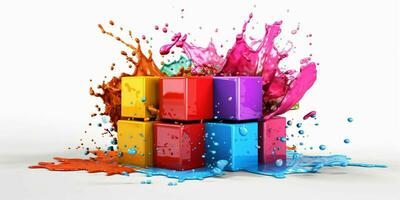 AI generated 3D and Colorful Cube with Paint Blast Isolated on White Background. Generative AI photo