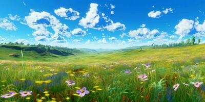 AI generated Beautiful Flowers Meadow Landscape. Flower Field. Generative AI photo