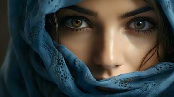 AI generated Close-up photo of a beautiful Arabic woman in hijab with Stunning Eyes. Generative Ai