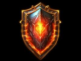 AI generated Fantasy Medieval Shield Isolated on Black Background. Shield with Game Style. Generative AI photo