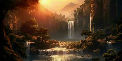 AI generated Beautiful and Stunning Waterfalls Landscape. Generative AI photo