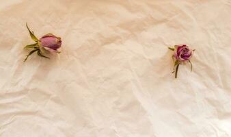 Concept shot of the background theme, wrapping paper, dried roses other flowers and other arrangements. Valentines day photo