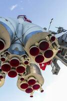 Close up shot of the space rocket engine nozzles. Astronautics photo