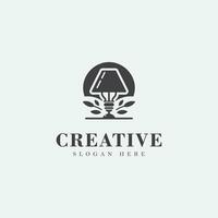 Lamp logo design, monochrome, simple, unique logo, black and white, no gradient. solid, negative space vector