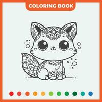 coloring book sketch design template, with a sketch of a cat, black outline vector