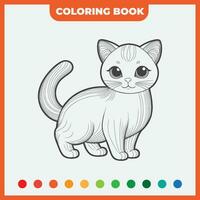 colorante libro bosquejo diseño plantilla, con un bosquejo de un gato, negro contorno vector