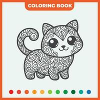 coloring book sketch design template, with a sketch of a cat, black outline vector