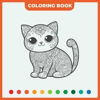 colorante libro bosquejo diseño plantilla, con un bosquejo de un gato, negro contorno vector