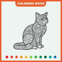 colorante libro bosquejo diseño plantilla, con un bosquejo de un gato, negro contorno vector