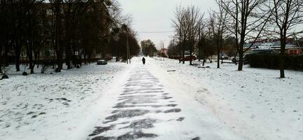 paisaje Disparo de el calle en el invierno día, temporada foto