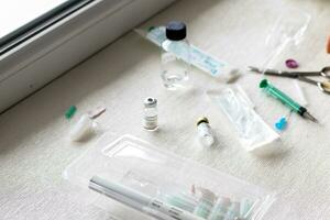 Shot of the syringes and medicine prepared for injection. Healthcare photo