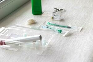 Shot of the syringes and medicine prepared for injection. Healthcare photo