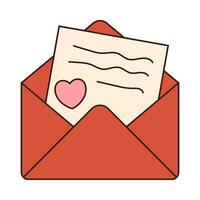 groovy love letter envelope retro icon Retro cartoon Valentines day element in trendy retro 60s 70s style. Vector illustration.