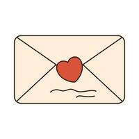 groovy love letter envelope retro icon Retro cartoon Valentines day element in trendy retro 60s 70s style. Vector illustration.