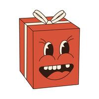 regalo caja maravilloso retro icono retro dibujos animados san valentin día elemento en de moda retro 60s 70s estilo. vector ilustración.