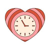 corazón reloj maravilloso retro icono retro dibujos animados san valentin día elemento en de moda retro 60s 70s estilo. vector ilustración.