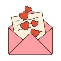 groovy love letter envelope retro icon Retro cartoon Valentines day element in trendy retro 60s 70s style. Vector illustration.