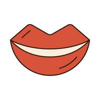 sonrisa labio maravilloso retro icono retro dibujos animados san valentin día elemento en de moda retro 60s 70s estilo. vector ilustración.