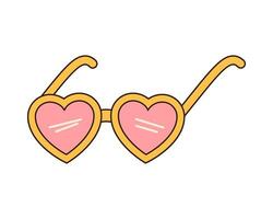 heart glasses groovy retro icon Retro cartoon Valentines day element in trendy retro 60s 70s style. Vector illustration.