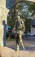 Moscow, Russia - 07.24.2023 - Sculpture of the famous russian composer Bulat Okudzhava on the Arbat street. City photo