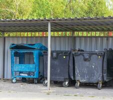 Close up shot of an old garbage containers. Concept photo