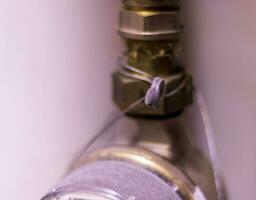 Close up shot of the sealed domestic water meter. Household photo