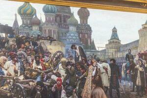 Moscow, Russia - 08.10.2023 -Painting on display at famous Tretyakov gallery. Arts photo