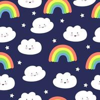 Cute clouds pattern. Vector illustration seamless. Sun, clouds, sky. For printing use