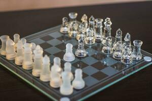 Close up shot of the chess board made of glass, Sports photo