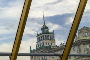 Concept shot of an old building trough the glass roof. Architecture photo