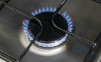 Close up shot of the gas burner from the gas cooker. Household photo