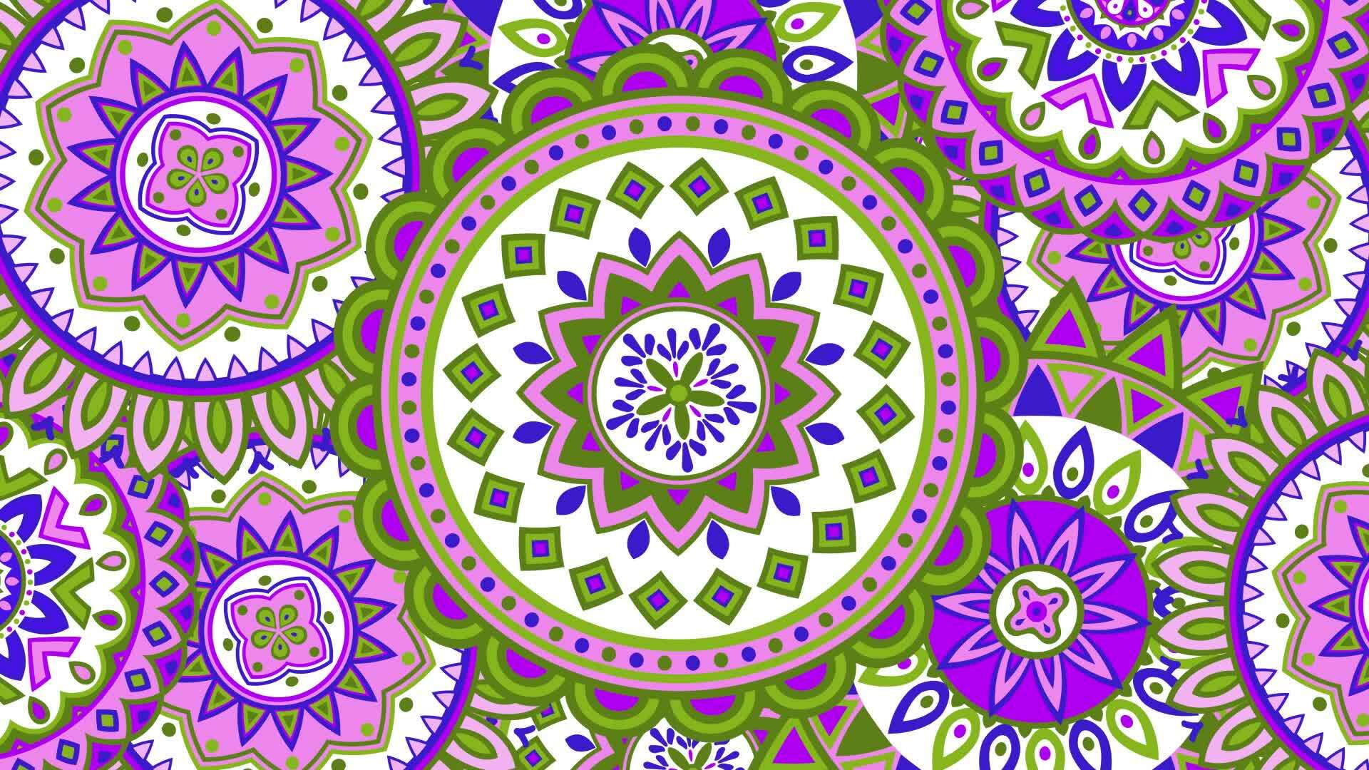 Floral Mandala Animation Background, Purple Green Floral Pattern ...