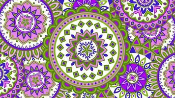 blommig mandala animering bakgrund, lila grön blommig mönster video