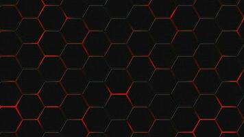 Dark futuristic hexagons honeycomb surface background with glowing red neon light. Full HD and looping stylish abstract technology motion background animation. video