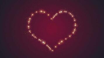 Cute magical glowing golden heart shape with flashing glow spheres and swirling, glittering particles. This romantic Valentine's Day background is full HD and a seamless loop. video