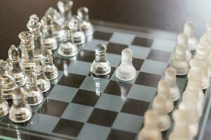 Close up shot of the chess board made of glass, Sports photo