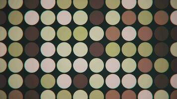 Trendy retro 1970s geometric background with colorful blinking circles in vintage colors - brown, beige and green. This stylish motion background animation is 4K and a seamless loop. video