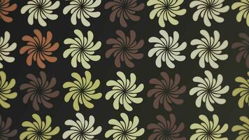 Trendy 1970s retro floral design pattern motion background animation. This vintage styled background with colorful flower shapes in warm color tones is 4K and a seamless loop. video