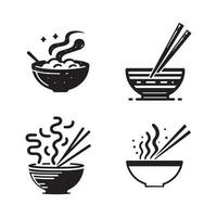 Assorted Icons of Steaming Bowls and Chopsticks vector