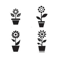 Quartet of Stylized Floral Icons in Monochrome vector