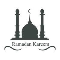 Ramadan Kareem Greeting card Calligraphy with Traditional lantern and Mosque. Vector Illustration