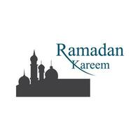 Ramadan Kareem Greeting card Calligraphy with Traditional lantern and Mosque. Vector Illustration