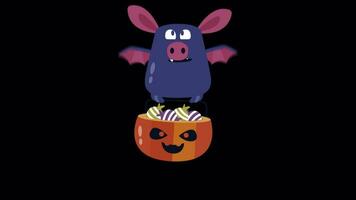 Hallowen cartone animato pipistrello volante su alfa canale video