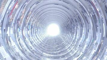 Abstract metallic shiny silver chrome polyhedral tunnel frame made of lines of hexagonal edges, mechanical high-tech tunnel futuristic, abstract background video