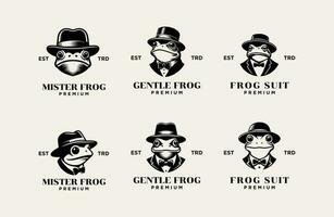 Frog Gentleman Vintage logo icon design vector