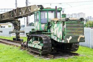 Shot of the vintage old construction trains. transport photo