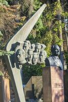 Moscow, Russia - 08.06.2023 - memorial to the crew of the tu-144 'oncordski which crashed at the 1973 paris air show seen at novodevichiy cemetery. History photo