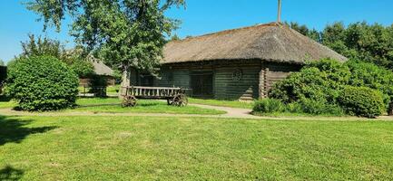 Shot of the rural, old hut at the russian village. Concept photo