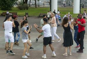 Moscow, Russia - 07.09.2023 - People enjoying day out in the Gorky park. Outdoors photo